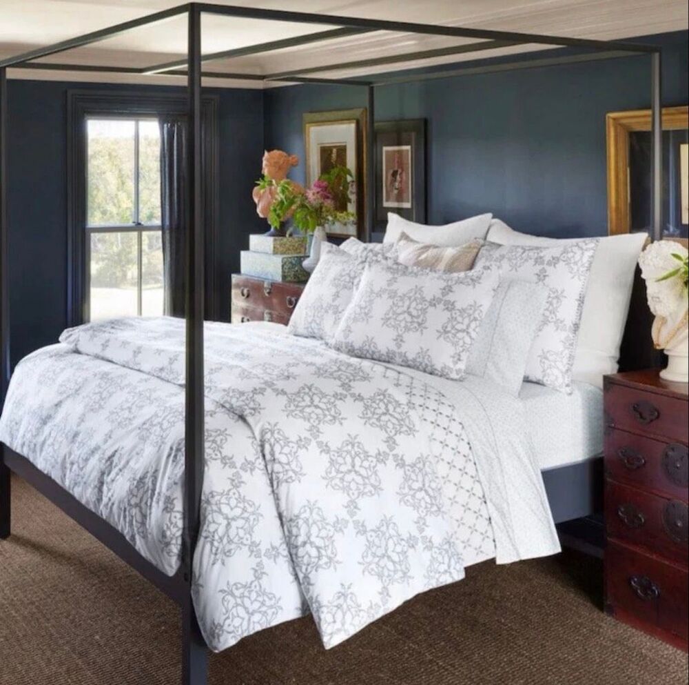 John Robshaw Kajal Queen Duvet Cover Set Gray Organic Cotton NWT